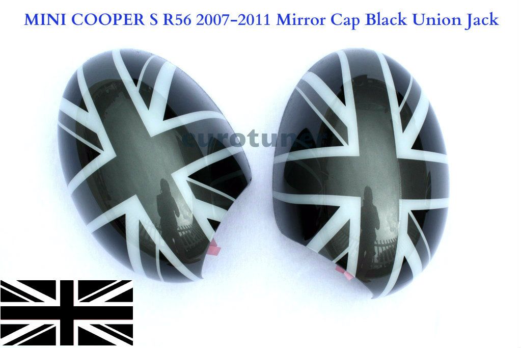 R56Blackunionjackmirrorcapcovers w black flat