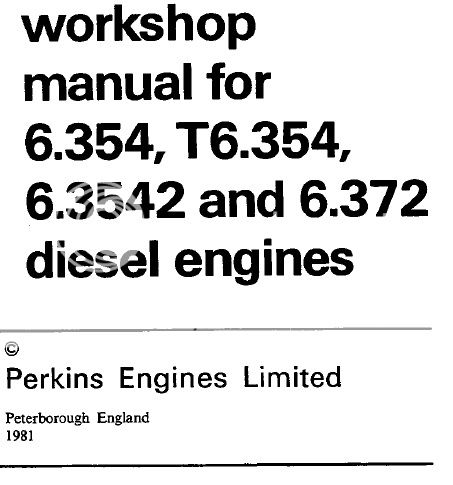 Perkins 6 354 Workshop Manual T6 354 6 3542 6 372 Diesel Engine Boat Excavator