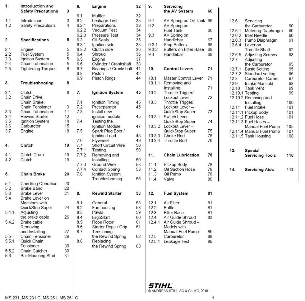 Stihl Chainsaw Manual MS231 MS251 C Service Spare Part 2 Manuals New Cord