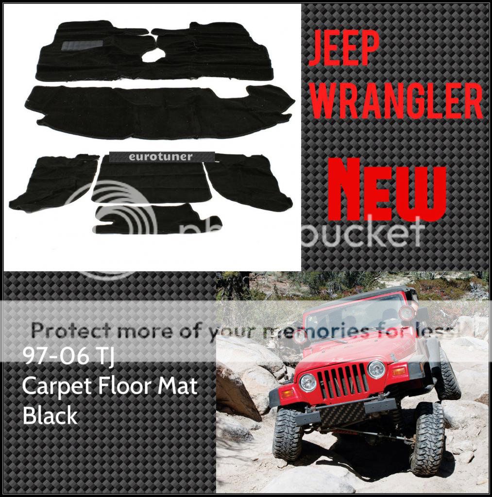 97 06 Jeep Wrangler TJ Carpet Floor Mat Black 6pcs Front Rear Heel Pad Full Set