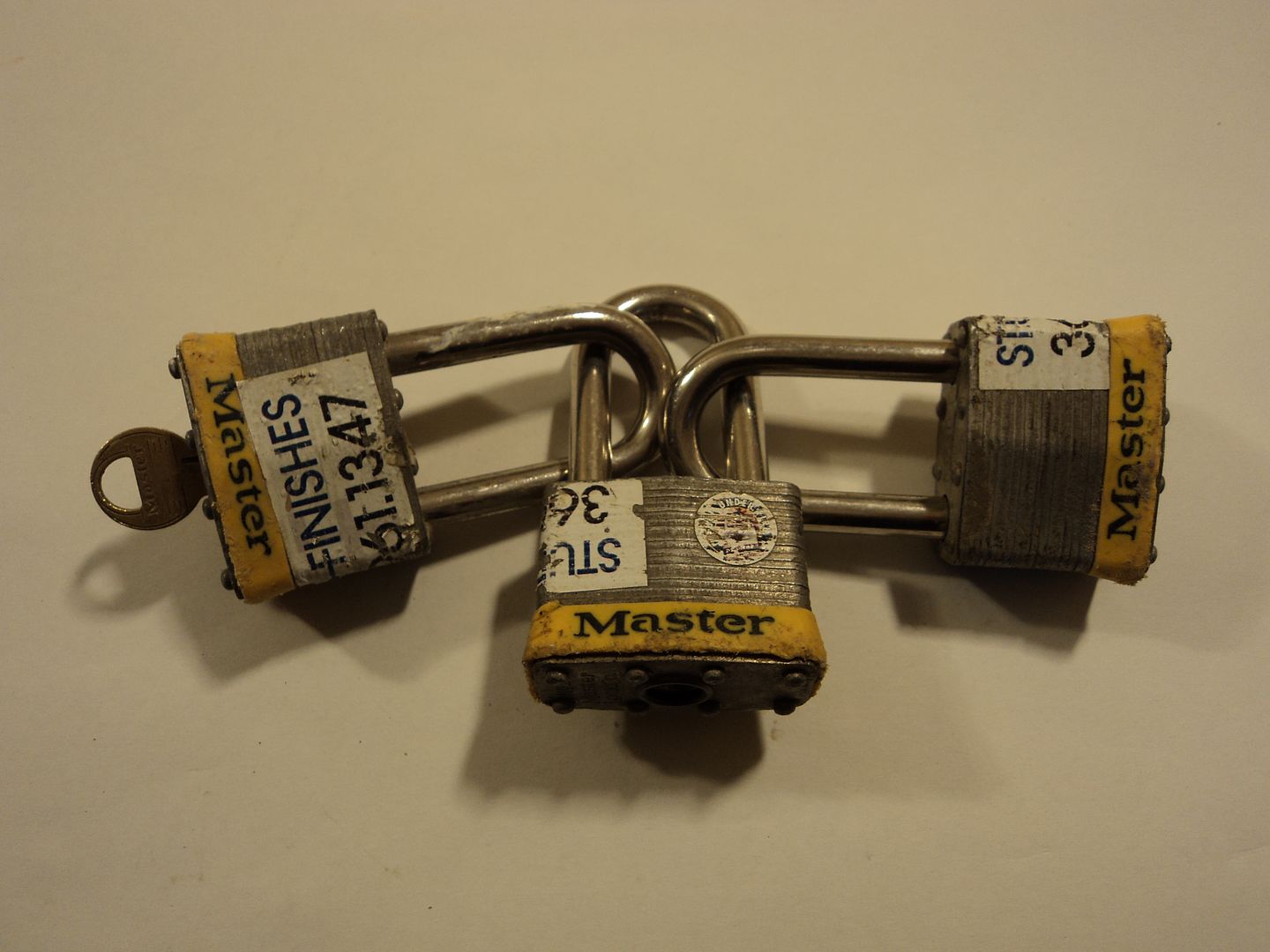 Master Lock Padlocks Keyed Alike Set of 3 Gray Yellow 2 in Shackle Steel